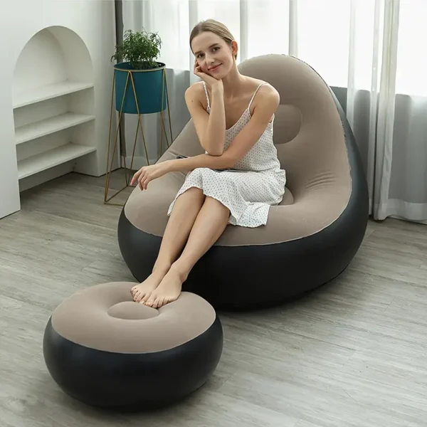 1pc Silla de salón inflable portátil y plegable, sofá cama para exteriores con reposapiés, cómoda