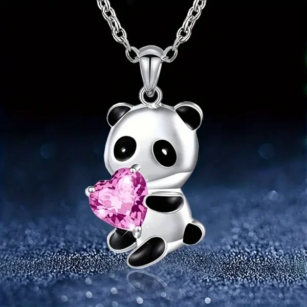 1pc Lindo Panda con collar colgante de corazón multicolor, exquisito regalo de para amantes