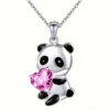 1pc Lindo Panda con collar colgante de corazón multicolor, exquisito regalo de para amantes - Imagen 2