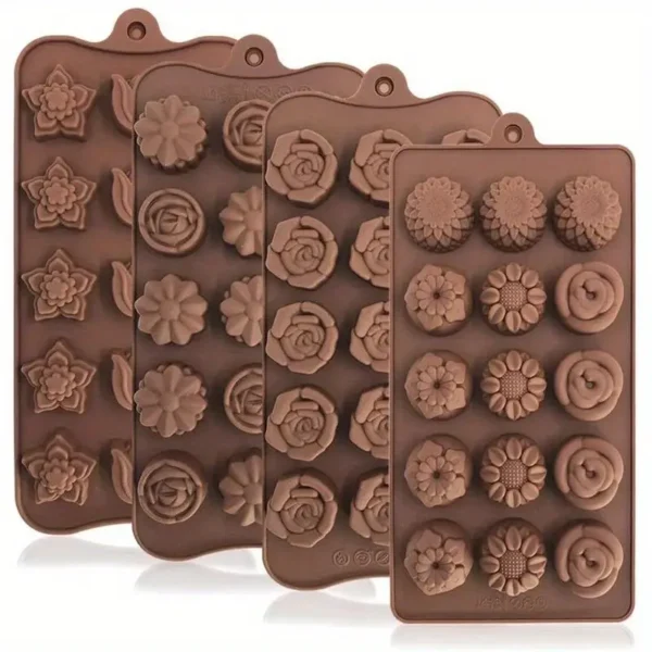 Moldes de chocolate en forma de corazón con flores de rosa, ideales para hacer dulces, cubos de hielo