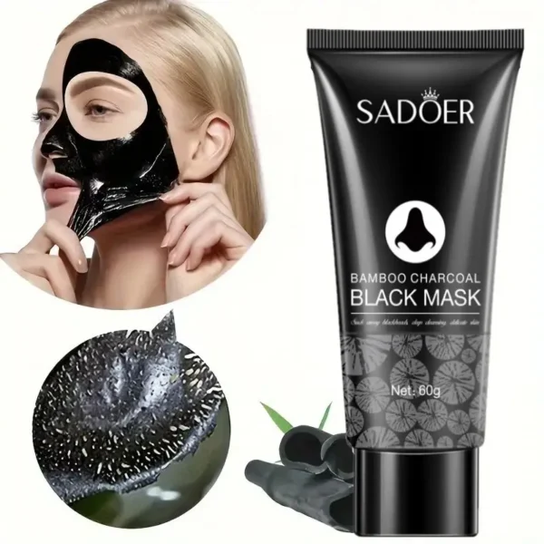 SADOER Mascarilla Negra de Carbón de Bambú, 60g, Mascarilla Facial de Arcilla Limpiadora