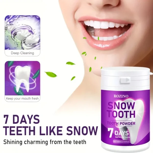 Polvo dental ROZINO Snow: 7 Días para Dientes más Blancos - Eliminación de Manchas, Limpieza