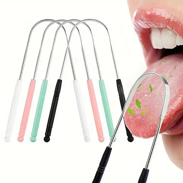 Conjunto de limpiador de lengua de acero inoxidable hipoalergénico, raspador de lengua