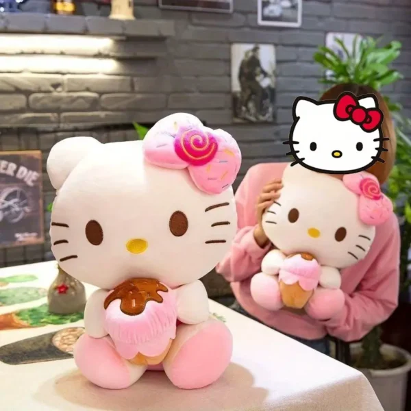 Juguete de Peluche Sanrio Kawaii Hello Kitty con Helado - Animal de Peluche de Poliéster Suave